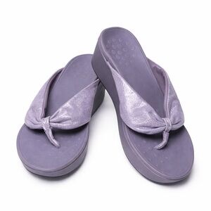 Vionic Arabella Lavender Gray Wedge Sandals Comfort Ortho Thong Slide- Size 9